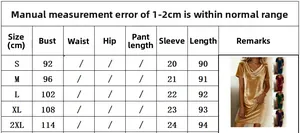Size guide table for women's cowl neck short sleeve velvet dress in various colors