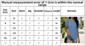 Detailed size chart for women V-neck ruffled sleeve top showing measurements from S to 2XL