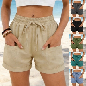 Detailed grid of summer casual drawstring shorts showing texture and six available colors