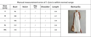 Size guide for summer loose dress showing bust and length measurements from S to XXL