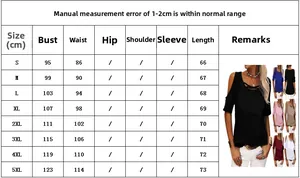 Tableau des tailles pour t-shirt femme épaules dénudées avec mesures de taille S à 5XL
