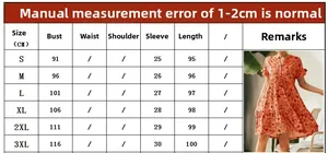 Tableau des tailles pour robe à fleurs manches courtes, mesures du S au 3XL