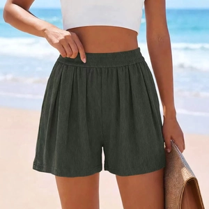 Short d'été taille haute plissé pour femme à jambe large avec taille élastique