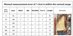 Size chart table for women sleeveless knit vest with bust and length in cm from S to 3XL