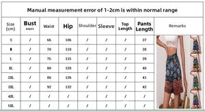 Guida alle taglie per pantaloncini a vita alta con stampa etnica e misure dettagliate