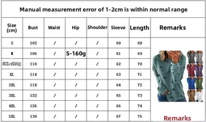 Detailed size chart for long sleeve printed sweatshirt showing bust and length in cm