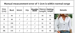 Size guide for women's V-neck waffle knit top with measurements for S to 2XL sizes