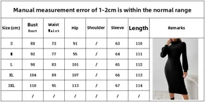 Size guide table for high neck ribbed knit dress with detailed S to 2XL measurements