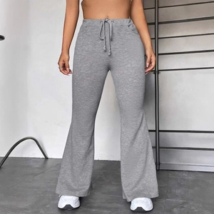Pantalon de yoga évasé à taille haute avec cordon de serrage en maille grise
