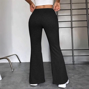 Pantalon de yoga évasé noir taille haute pour femme avec tissu élastique coupe ajustée