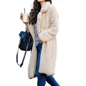 Women's winter plush teddy coat with lapels and long sleeves in a cream beige finish