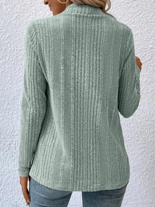 Detailed back view of sage green ribbed knit cardigan with premium vertical texture