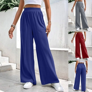 Pantaloni da Donna Casual a Vita Alta Gamba Larga Tinta Unita Dritti Con Tasche Streetwear Moda Pantaloni Lunghi