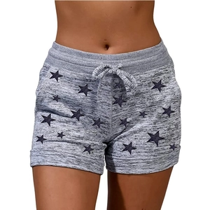 Short de yoga gris pour femme avec imprimé étoiles et taille à cordon réglable