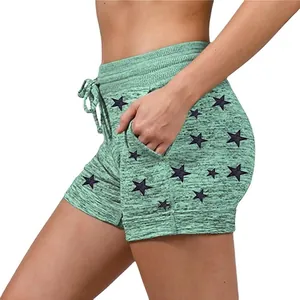Short de yoga pour femme vert menthe à motif étoiles avec cordon de serrage et poches