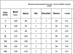 Guide des tailles indiquant le buste, la taille et la longueur pour robes femmes S à 4XL