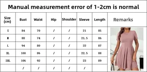 Guide détaillé des tailles pour robe courte rose à manches courtes avec dimensions