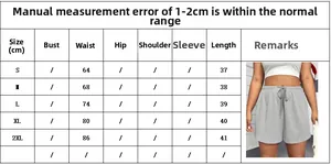 Size chart showing waist and length measurements for women's gray athletic sports shorts