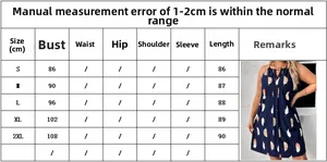 Size chart for floral print V-neck strap dress with bust and length measurements in cm