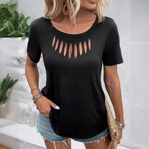 Maglietta da Donna Casual Larga a Maniche Corte Con Intaglio Girocollo Tinta Unita Top Estivo Alla Moda Quotidiano