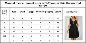 Size chart for women's sleeveless V-neck button dress with pockets from S to 2XL