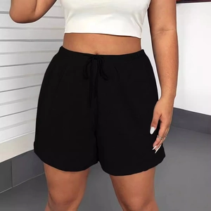 Women's black high-waisted drawstring athletic shorts for yoga and outdoor fitness