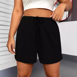 Women's trendy black drawstring yoga sports shorts with elastic waist and loose fit design
