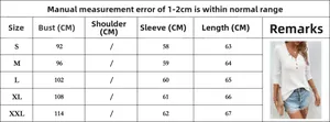 Detailed size chart for waffle knit V-neck long sleeve top showing S-XXL measurements