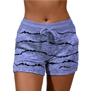 Short de yoga femme à rayures ondulées lavande avec taille élastique à cordon et poches latérales