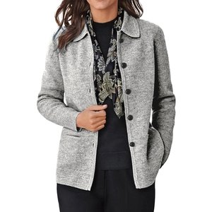 Damen Strickjacke in Grau mit Reverskragen und großen schwarzen Harzknöpfen für Frauen