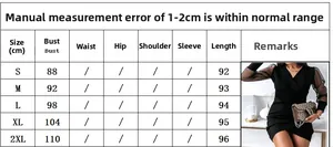 Tableau des tailles pour robe moulante à manches en résille, mesures cm pour tailles S-2XL