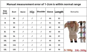 Size chart for women's knit zipper dress showing measurements from S to 5XL for perfect fit