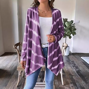 Paars en wit tie-dye vest met lange mouwen met asymmetrische zoom en casual losse pasvorm