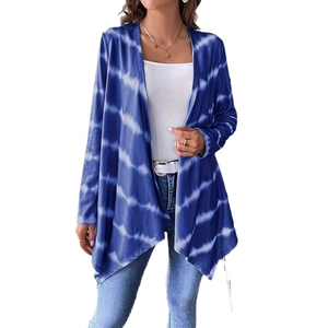 Dames vest met lange mouwen, gestreepte tie-dye print en onregelmatige zoomlijn