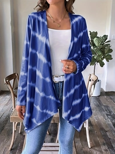 Dames vest met lange mouwen en casual blauw-wit tie-dye streeppatroon ontwerp