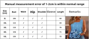 Size chart detail for plus size women floral sleeveless top with bust and length measurements