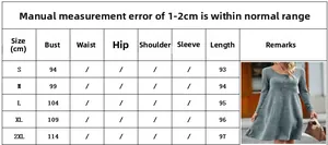 Size chart showing S-2XL measurements for women long sleeve ribbed knit dress in cm