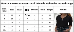 Size chart for women knit top with measurements for chest, sleeve, and length from S to 2XL