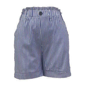 Damen Sommer-Streifenshorts mit elastischem Hochbund und dekorativem Knopfdetail