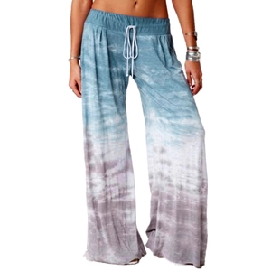 Women's gradient tie-dye wide-leg yoga pants with adjustable drawstring waist