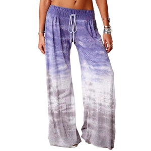Women's gradient tie-dye wide-leg yoga pants with high waist and white drawstring
