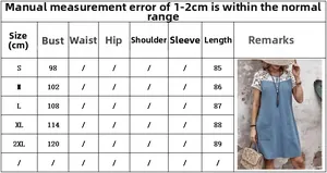 Tableau des tailles détaillé pour robe décontractée femme avec mesures S à XXL