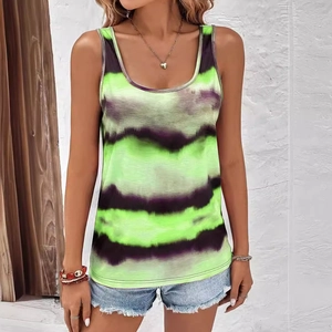 Débardeur d'été pour femmes avec imprimé rayé tie-dye coloré et coupe décontractée