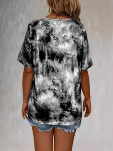 T-shirt da donna a maniche corte girocollo con stampa tie-dye marmorizzata bianca e nera