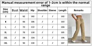 Detailed size chart for women casual loose pants with waist, hip and length measurements