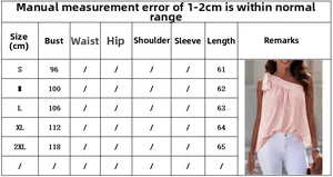Size chart for the off-shoulder pink top with bust and length in S to 2XL units
