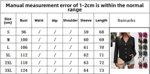 Detailed size guide table for elegant long sleeve blouse from size S to 3XL