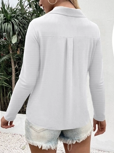 Back view of elegant white long sleeve ice silk shirt featuring center back pleat detail