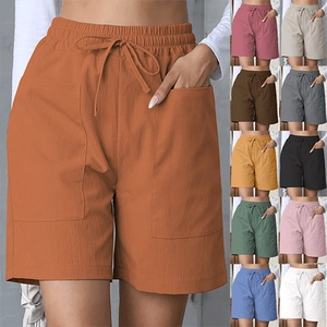 Women High Waist Casual Shorts Loose Wide Leg Pants With Drawstring And Pockets Polyester Spandex Summer Fashion Bottoms