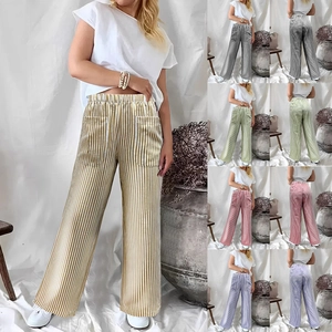 Détails du pantalon large à rayures taille haute disponible en cinq couleurs tendance